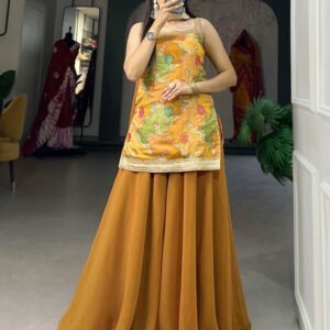 Mustard Color Jacquard Weaving Work Plazo Suit
