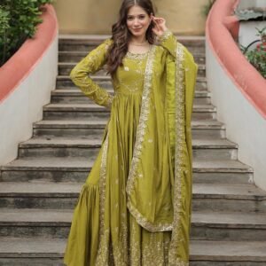 Parrot Color Designer Three Piece Sharara Suit