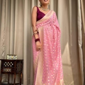 Beautiful Baby Pink Color Banarasi Jacquard Weaving Saree