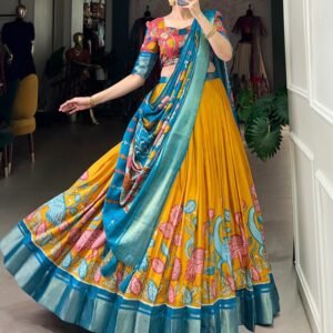 Yellow Color Jacquard Dola Silk Printed Lehenga Choli