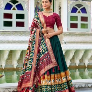Green Color Tussar Silk Patola Printed Lehenga Choli
