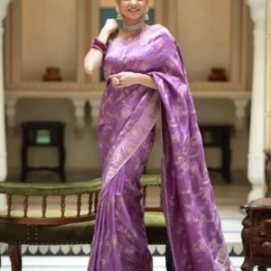 Lavender Color Banarasi Jacquard Zari Weaving Saree