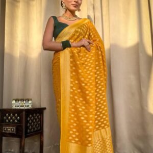 Beautiful Yellow Color Banarasi Jacquard Weaving Saree