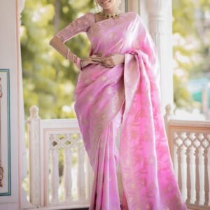 Pink Color Banarasi Jacquard Zari Weaving Saree