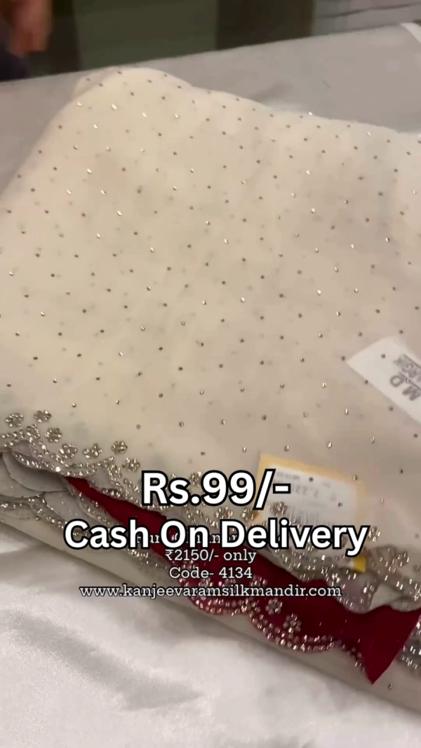 Ivory Starlight Saree with Ruby Velvet Accents