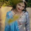 Celestial Blue Silk Sharara Set with Floral Artistry