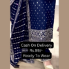 Midnight Blue Silk Suit with Geometric Silver Artistry
