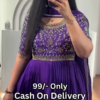 Royal Purple Pleated Anarkali Gown with Mirror Work