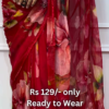Crimson Bloom Chiffon Saree with Scalloped Gilded Border