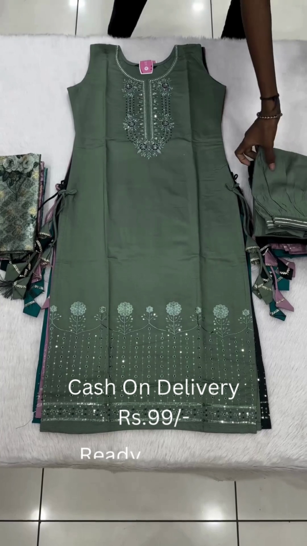 Sage Serenity: Embroidered Straight Suit Set