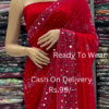 Crimson Radiance: Embroidered Mirror-Work Saree